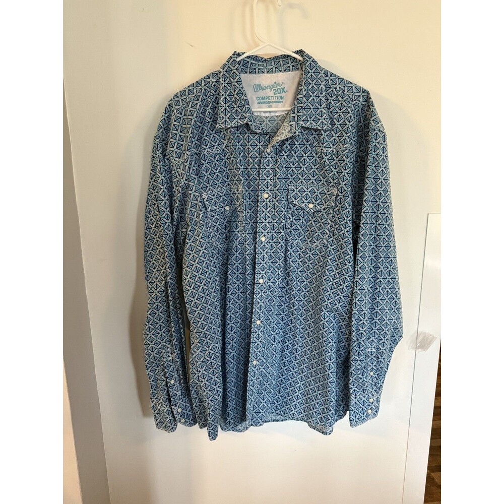 Wrangler 20X Competition Advanced Comfort Blue Pattern Western Shirt Mens XXL